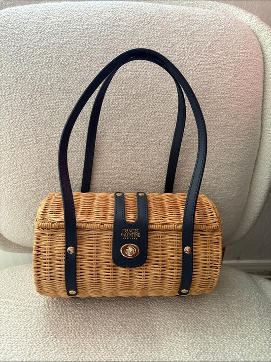Frances Valentine Handbags - Frances Valentine Wicker Mini Barrel Bag with Black Leather Trim
